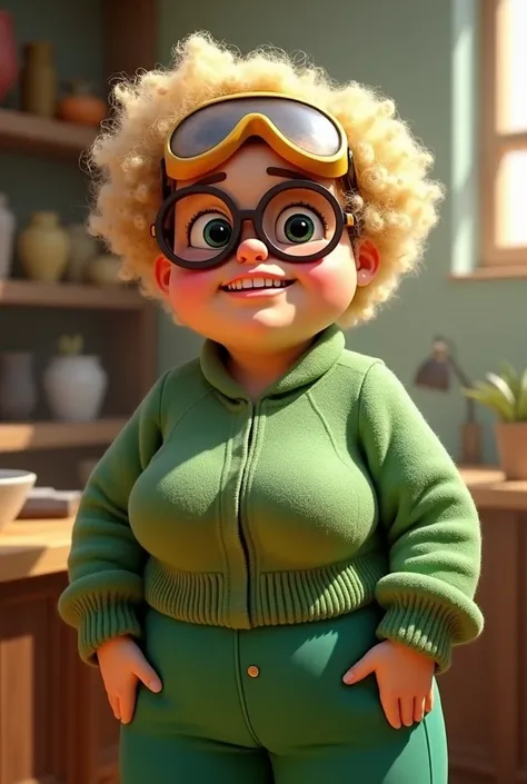  A woman called Carito from forty years old but curly blond short a lot of t****Chubby nose goggles bouncy lips full green sweater and green pants 