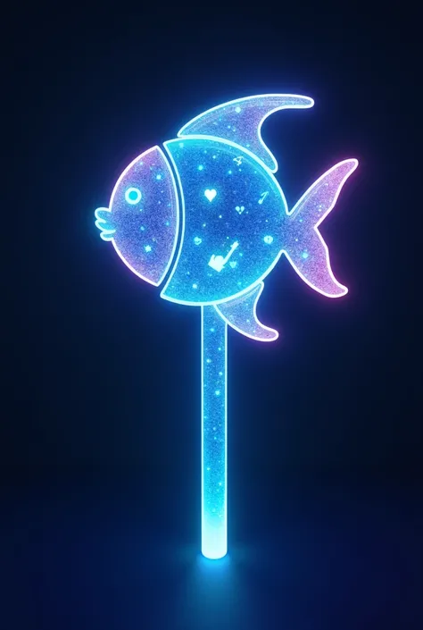 Lightstick of idol in the shape of a fish with a blue heart, musical note and a guitar inside