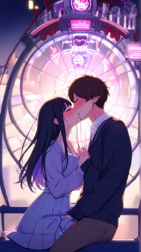 (NSFW, Masterpiece, 4k high resolution, super high quality, Detailed drawing, Lighting that creates a moving emotional experience for the virgin:1.5, Pretty lights up just for this couple, Romantic space for a kiss between two people, On my virgin girlfrie...