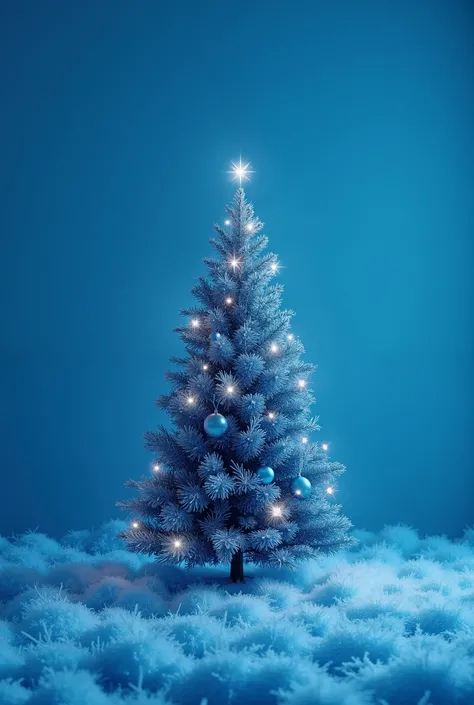 Blue christmas tree on the blue background, ratio 16:9