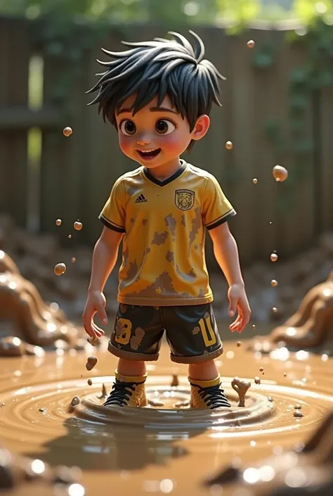 ren bathing in soccer clothes in the mud