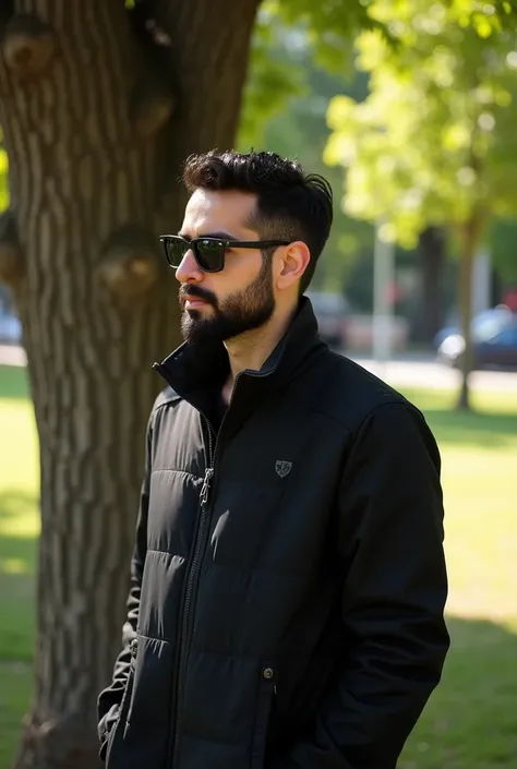 arafed man in a black jacket and sunglasses standing in front of a tree, khyzyl saleem, ash thorp khyzyl saleem, azimov, around 1 , encho enchev, aykut aydogdu, in sunny weather, profile pic, sayem reza, mohamed chahin, profile picture