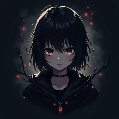 a dark web logo with a girl for a t-shirt print, anime style, with a transparent background
