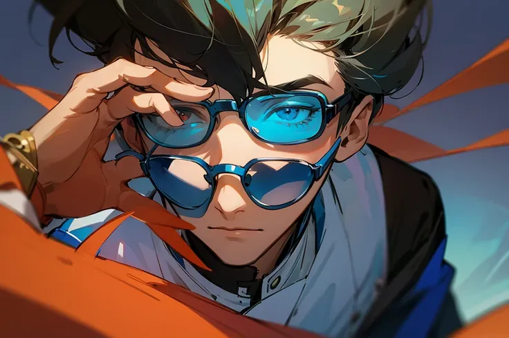 young man in blue glasses