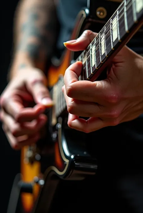 Macro playing guitar on stage 