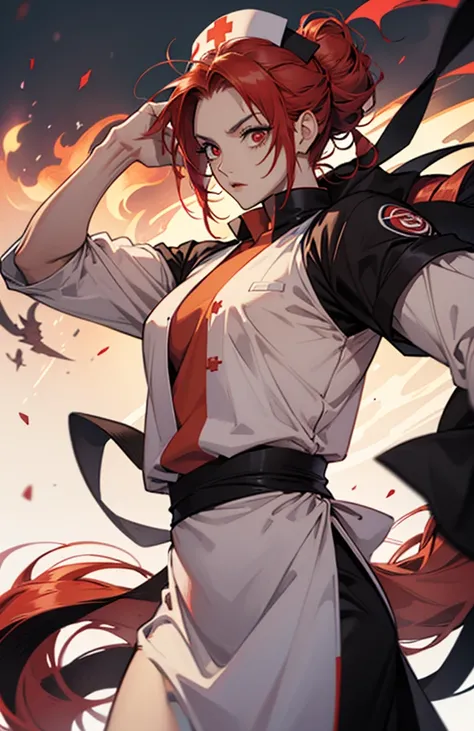 Karin Uzumaki ninja nurse red hair red eyes black dragon behind