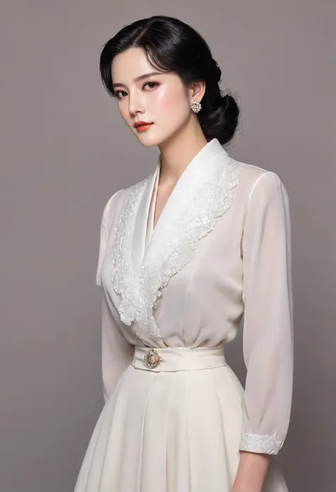 Male protagonist&#39;Her mother、 Perfect makeup with classic beauty and charming presence 、Shes a classy and sophisticated woman ..  Her dark hair is tastefully styled 、 perfect makeup enhances sophisticated features..  Her appearance is slender and gracef...