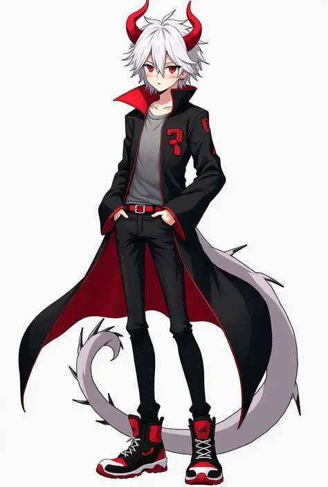 Ichi is a white dragon boy with white hair, fair skin and red eyes, he wore a black jacket with red touches, a long sleeve and a pair of long black jeans and red and black and white shoes, and had dragon features such as a white tail, horns and touches of ...