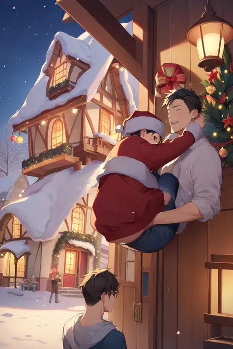  Very detailed 、  high resolution 、​masterpiece、Sharp focus、  Official Art  , Romantic , Christmas   、 Casual wear,  Christmas atmosphere in the house 、 Men and women 