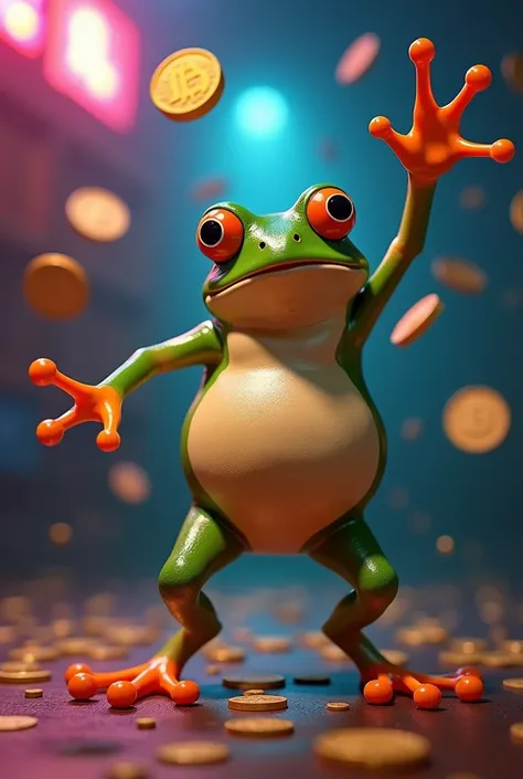 A meme featuring Pepe the Frog in an exaggerated, playful, and somewhat awkward sexy dance, as he tries to win all the USDC tokens. His movements are exaggerated, almost like a comedic striptease, with humorous and over-the-top expression. He’s surrounded ...