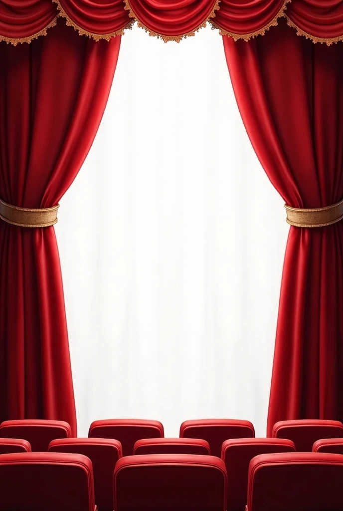 I need a background for a certificate from a theater workshop ,  the idea is that in the upper part there are curtains like those on the stage and the lower part some armchairs, all in red,  regarding the background in the white medium to write the text , ...