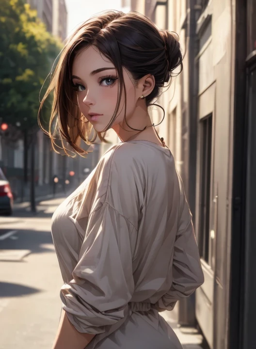 (  Masterpiece  :1.3), (  top quality : 1.4), 
 Cinematic Lighting , 
( One girl ),  beautiful face, ( realistic face), 
 beautiful hairstyle :1.8, (Chignon:1.4),
  Real Eyes ,  beautiful detailed eyes, 
(  Real Skin),  beautiful skin, 
( casual fashion:1....