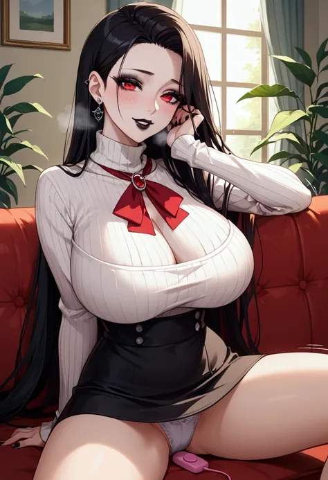 {{masterpiece, best quality, extremely detailed CG, unity 8k, ultra resolution, absurdres}} {one girl}, anime, anime style, (detailed background, extremely detailed face), (huge breasts: 1.3), (very long black hair), (bright red eyes, big eyes, black lips)...