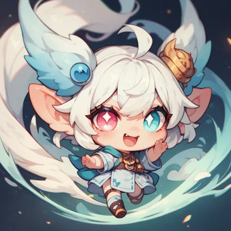 Chibi Girl Cute Clot Girl redColor clothes Spirit of Light , White hair, Heterochromic eyes