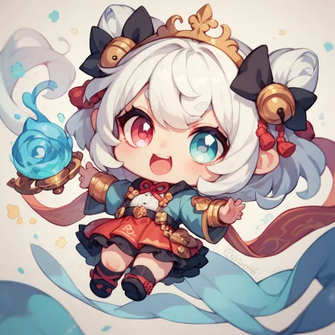 Chibi Girl Cute Clot Girl redColor clothes Spirit of Light , White hair, Heterochromic eyes