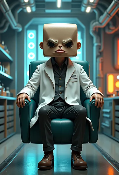 This model would like to look similar to MODOK in that he should have a square head, wear a lab coat, and be sitting in a chair that is floating in a high tech laboratory