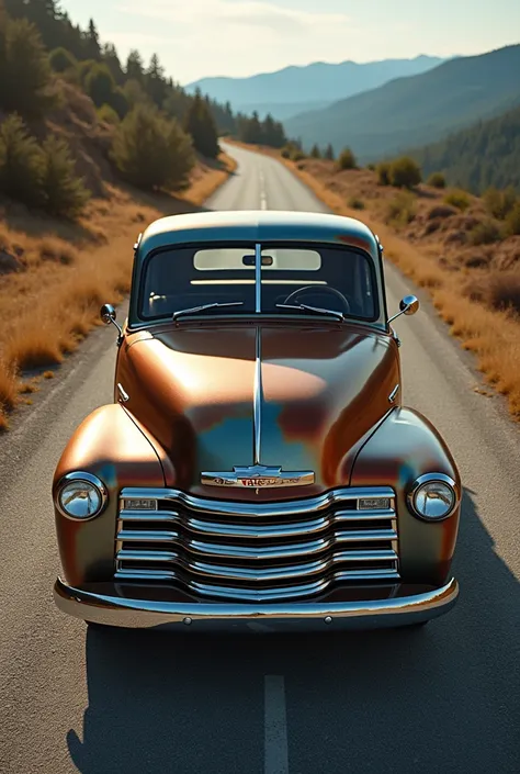 Drone shot of Chevrolet 3100 model, showing whole car , looks amazing