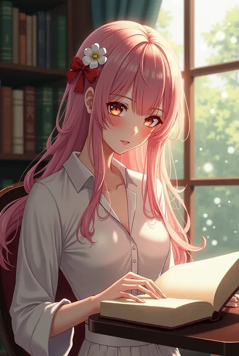 Image of anime heroine enjoys reading books dressed as maids