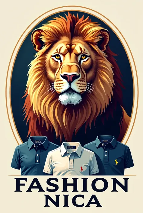 Create me a lion logo with Polo Lauren fashion shirts and below some letters that say Money Fashion Nica 