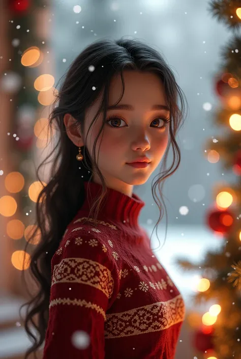 A 17 yrs old girl ai with name Jas and the background is Christmas 