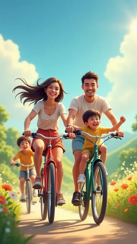 Happy family with bike