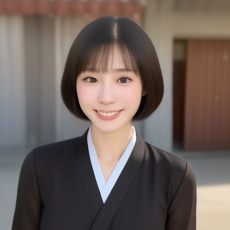 (kawaii 24 year-old Japanese girl, Nogizaka idol, Korean idol), healthy female athlete body, (glossy black hair, short bob, pixie cut, bangs:1.3), (rounded face, beautiful black eyes, single eyelid, no makeup:1.2), (big laughing, well whitened even teeth, ...