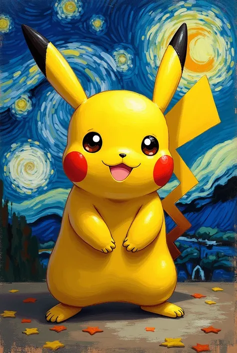 Illustration of Pikachu enlivened by Vincent Van Gogh