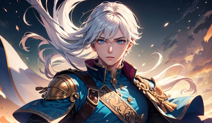 BOY WITH WHITE HAIR,  blue eyes, Extremely handsome in prince clothes,  ultra extreme quality  