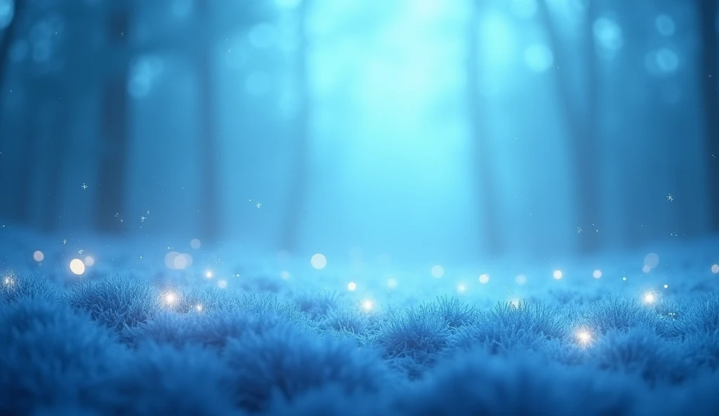 A soft, serene blue background with a gentle gradient that transitions from light to dark blue. The backdrop should feel peaceful and magical, with faint glowing lights or subtle sparkles scattered across, creating an enchanting atmosphere. The overall ton...