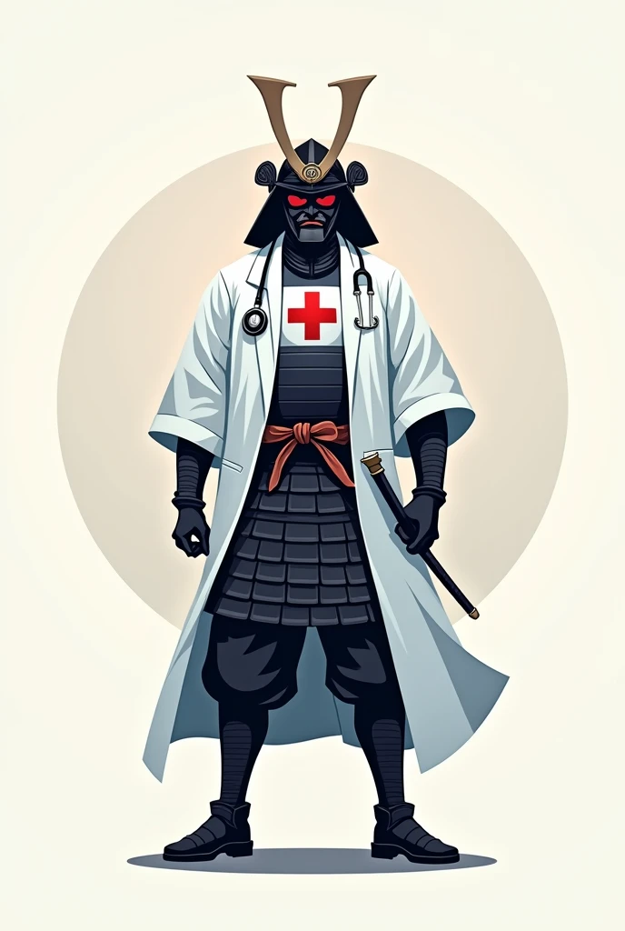 Generate a logo that a samurai wearing doctor clothes
