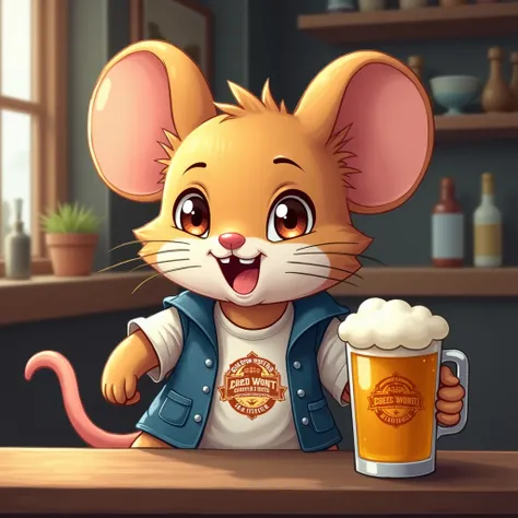 mouse with a beer, logo, anime