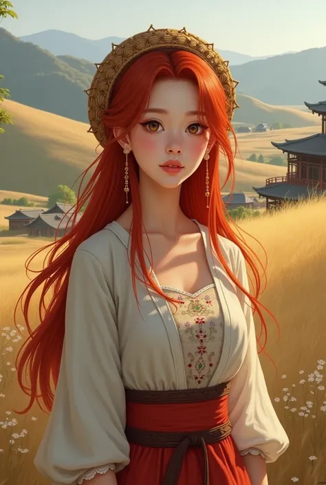 young adult, Female One,  Asian, redheadwear, peasant