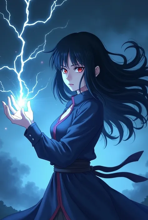 a hinata hyugya doing chidori . dark blue background