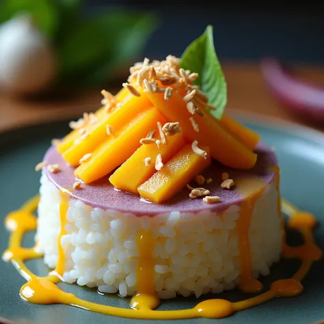 Spicy Coconut Mango Sticky Rice with Salted Egg Sauce