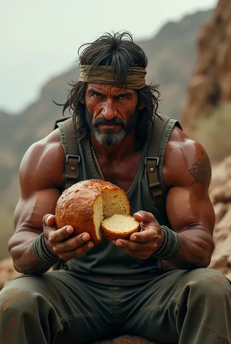 Image of Rambo eating a cold donkey panettone