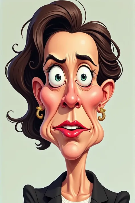 create a caricature of a woman with expression 
Very exaggerated ironic mockery