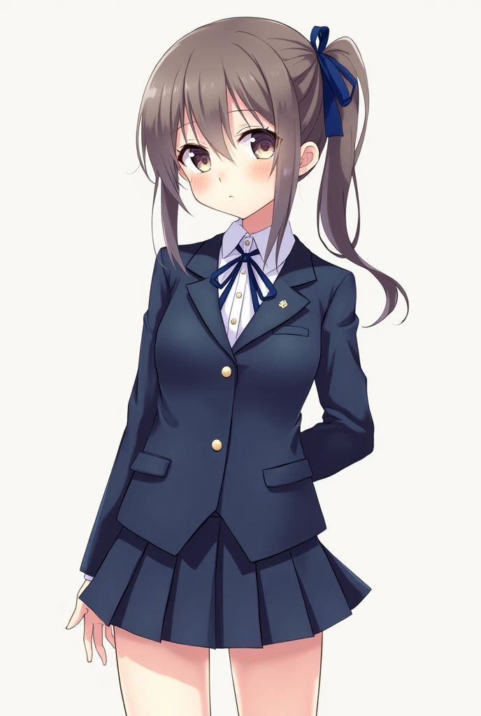 A young loli sister with a petite body, dressed in her short school uniform consisting of a navy blue blazer that falls just above her knees, a pristine white blouse with a slightly loose tie, and a navy blue pleated skirt matching the suit that accentuate...