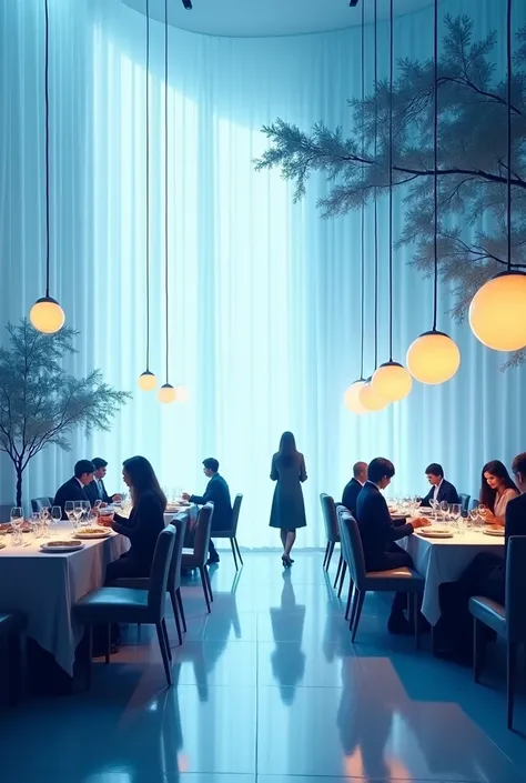 I want poster design of restaurant background white and blue gradient 