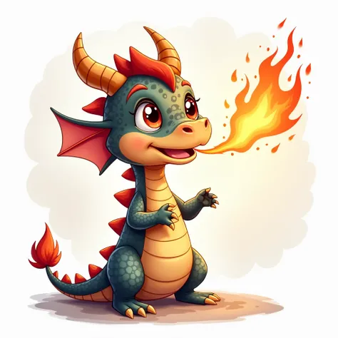 Create an image Cartoonish Cute Dragon Breathing Fire clipart,  expressive eyes, highly detailed, adorable, full body, white background.  jpg format.