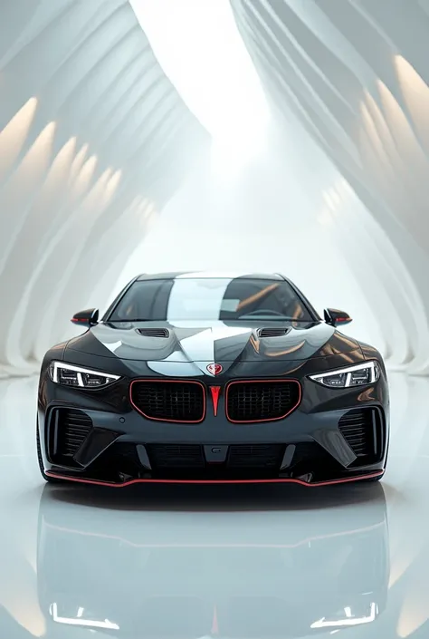 A captivating image of a (2025 Pontiac GTO ) taking center stage in a luxurious white showroom. The futuristic, (black) vibrant exterior gleams, showcasing its sleek, aerodynamic design and bold accents. The front side view highlights the cutting-edge inno...