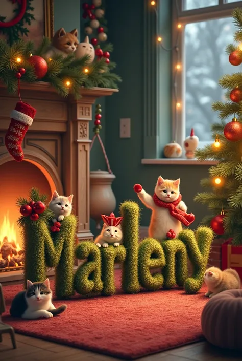 Write the name Marleny for Christmas and cats 