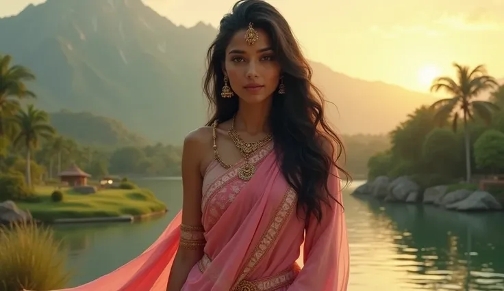 A beautiful woman dress pink in ancient India