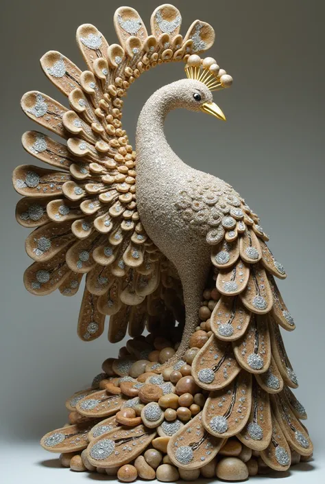 A peacock made out of stones, and diamonds 