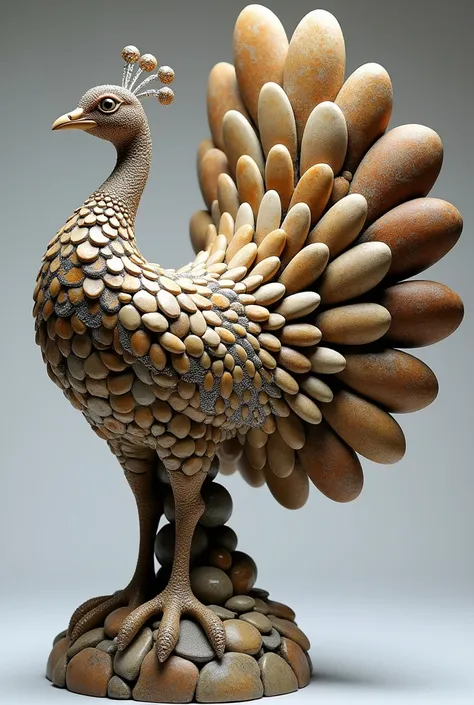 A peacock made out of stones, and diamonds 