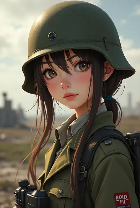 female,  British ground force from the 2.World War (With Brodie helmet ) , , very pretty(anime)
