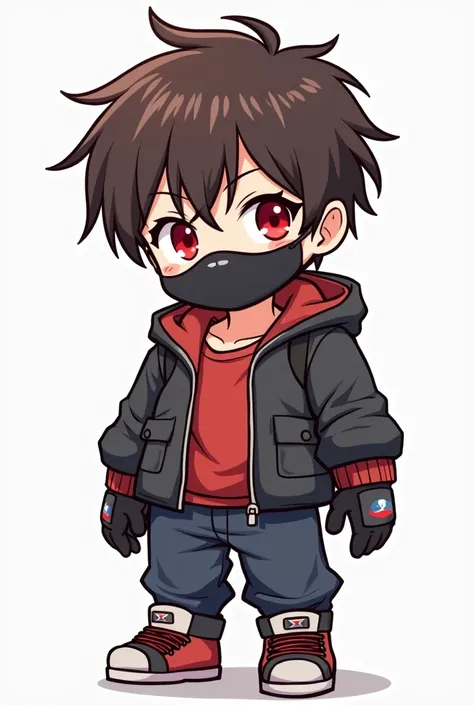 
cartoon drawing of a boy with a mask and a pair of gloves, anime style character, in an anime style, ((red)) baggy eyes, unrealistic character concept, in anime style, full body portrait of a short!, anime styled, as an anime character, anime boy, unknown...