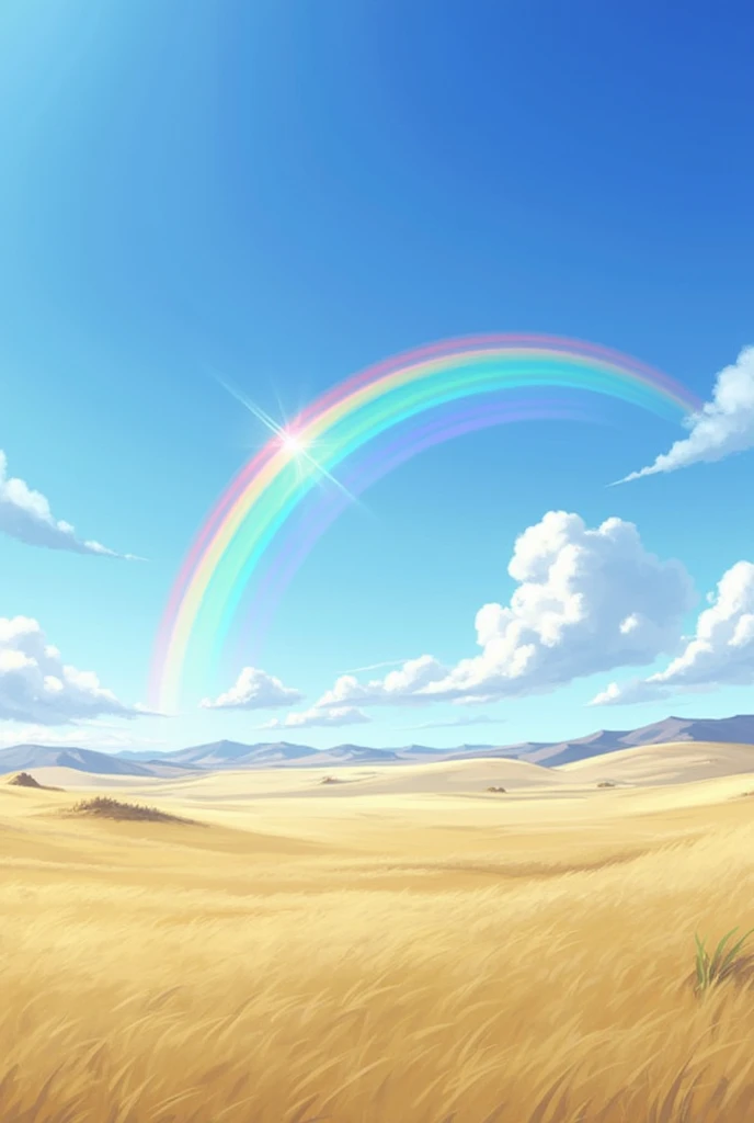 The sky clearing, with a rainbow appearing in the distance, symbolizing hope and new beginnings.
