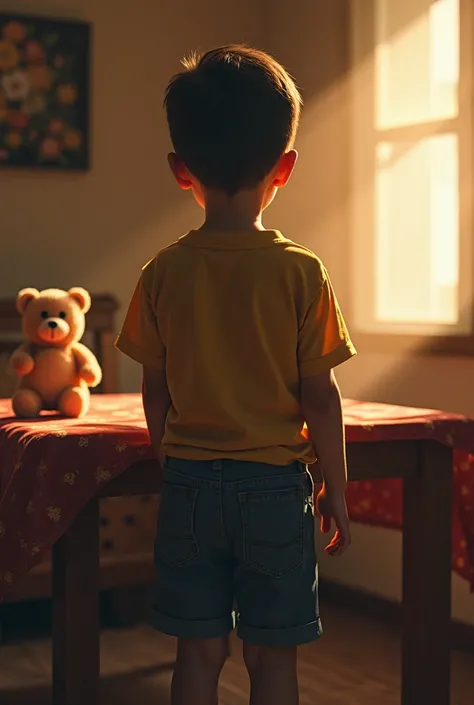 there is a young boy standing in front of a table with a teddy bear, 1 st winner, jose miguel roman frances, by Robbie Trevino, by Jesús Mari Lazkano, alejandro, cr3, he is about 2 0 years old, he is about 20 years old, he is about 2 , full - view, full bo...