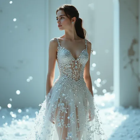 wearing dress of entire made of crystals1girl, Solo, High Resolution, from thighs to head poses 