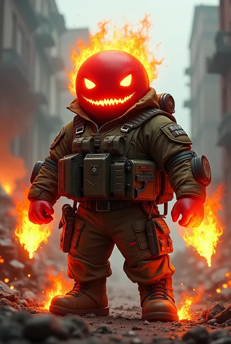 Now make the fall guys call of duty character with red face and fire powers